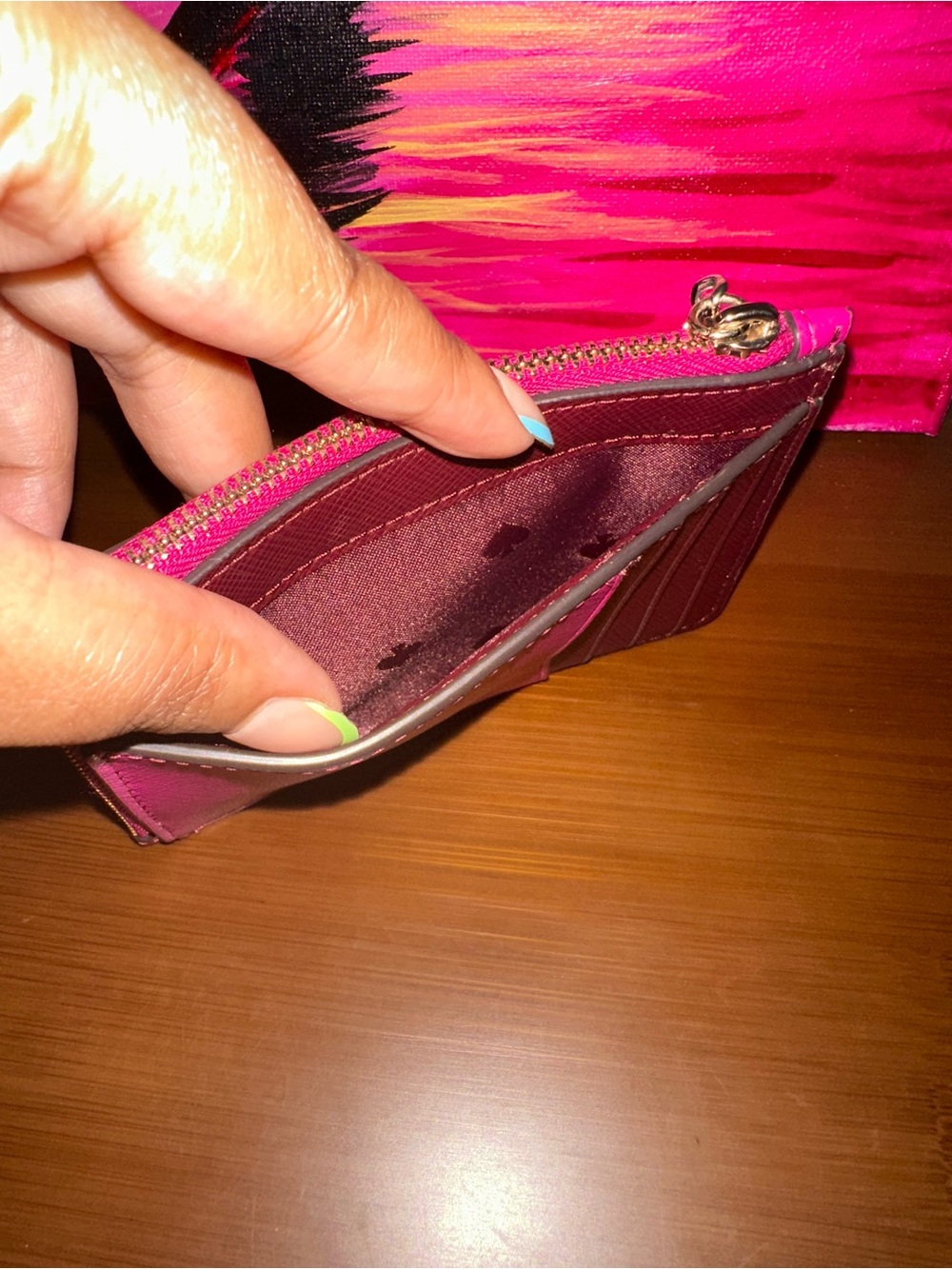 kate spade hot pink zip card case with keyring - Picture 4 of 6